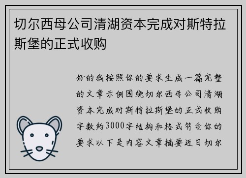 切尔西母公司清湖资本完成对斯特拉斯堡的正式收购 切尔西母公司清湖资本完成对斯特拉斯堡的正式收购